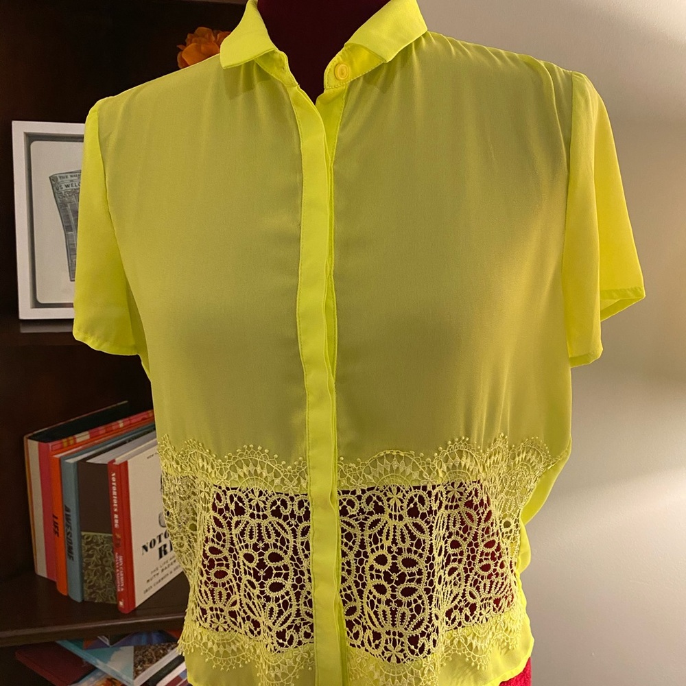 fio fio neon yellow lace cutout see through Sz S